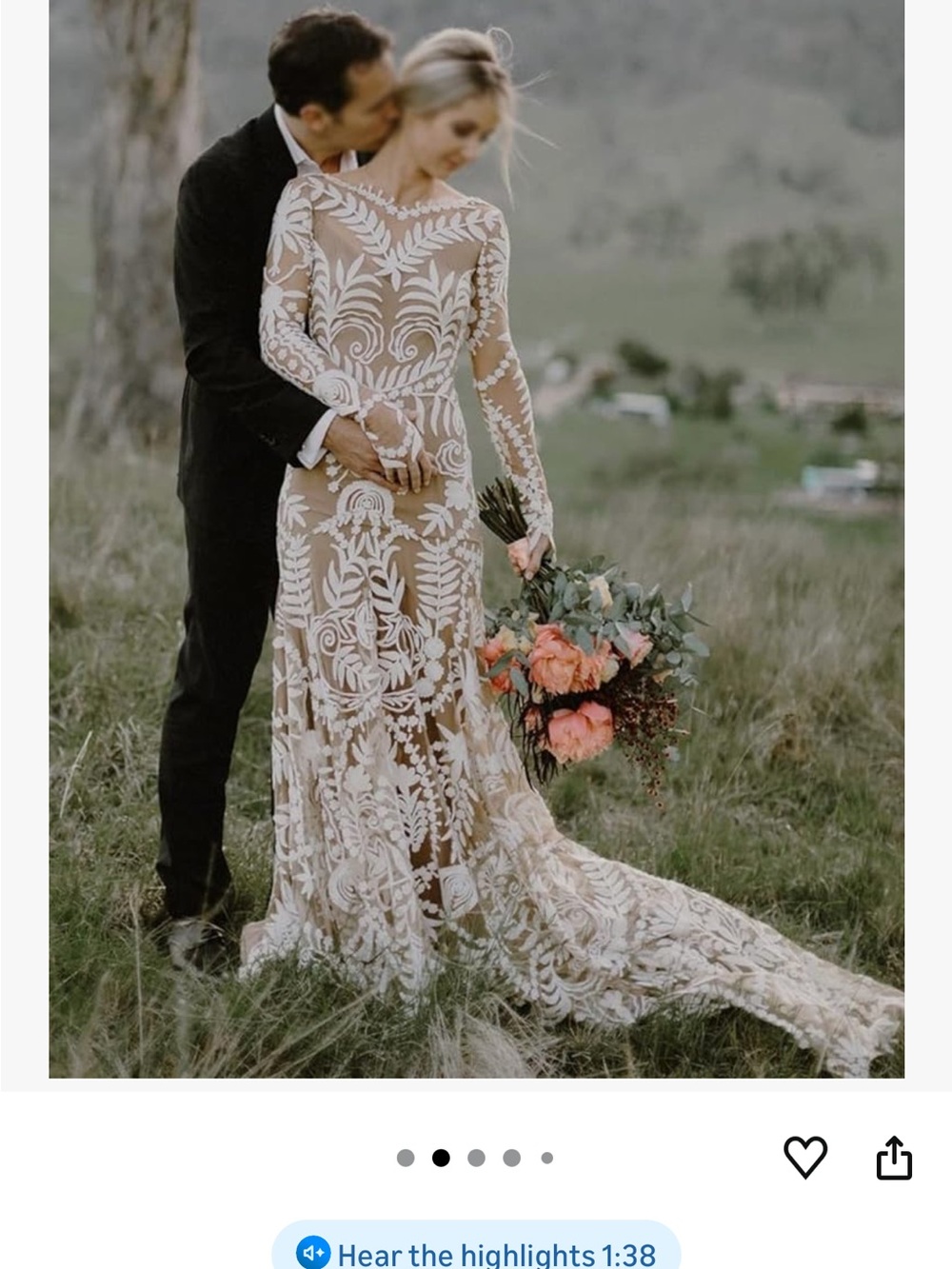 Ivory Lace Overlay Long-Sleeve Bridal Gown